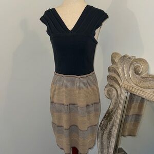 Anthropologie Knitted & Knotted Dress – Slate Blue & Metallic Striped Knit